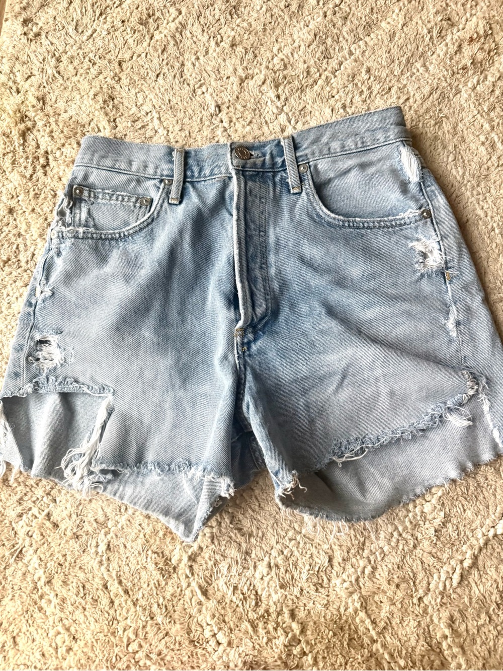 AGOLDE Dee Cut Off Jean Shorts Sz 27 Light Wash Long inseam